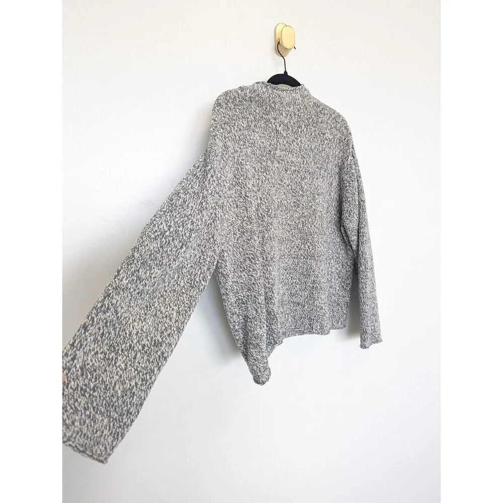 J JILL Pullover Sweater Womens Size L Gray Marled Long Sleeve Chunky Knit Casual